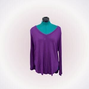 Halogen Purple V-Neck Long Sleeve T-Shirt | Sz L